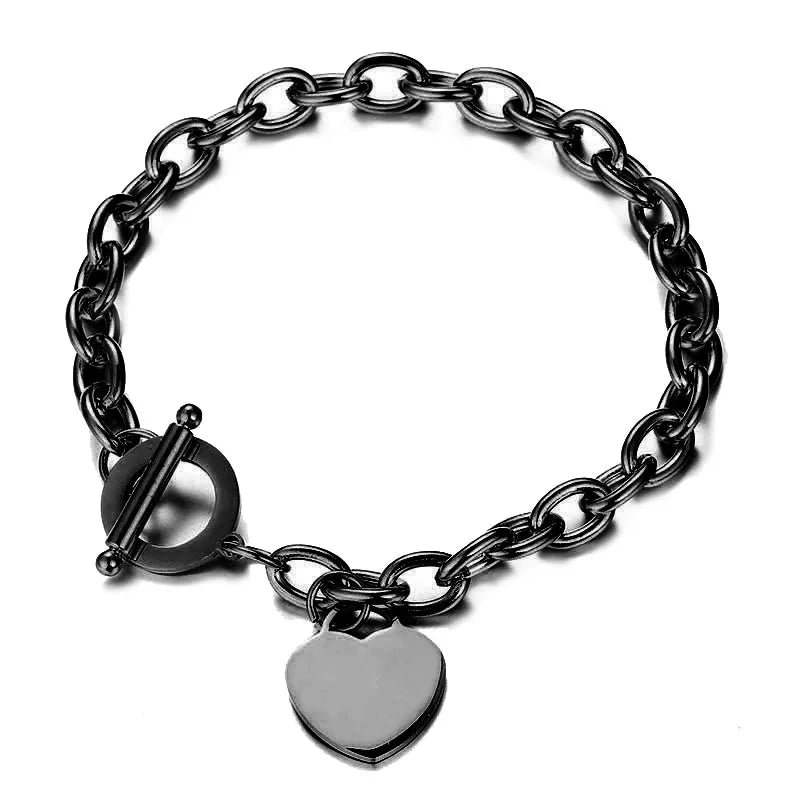 Women's Heart Curb Chain Bracelet black