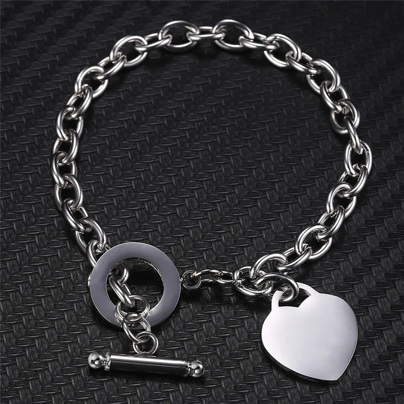 Women's Heart Curb Chain Bracelet silver