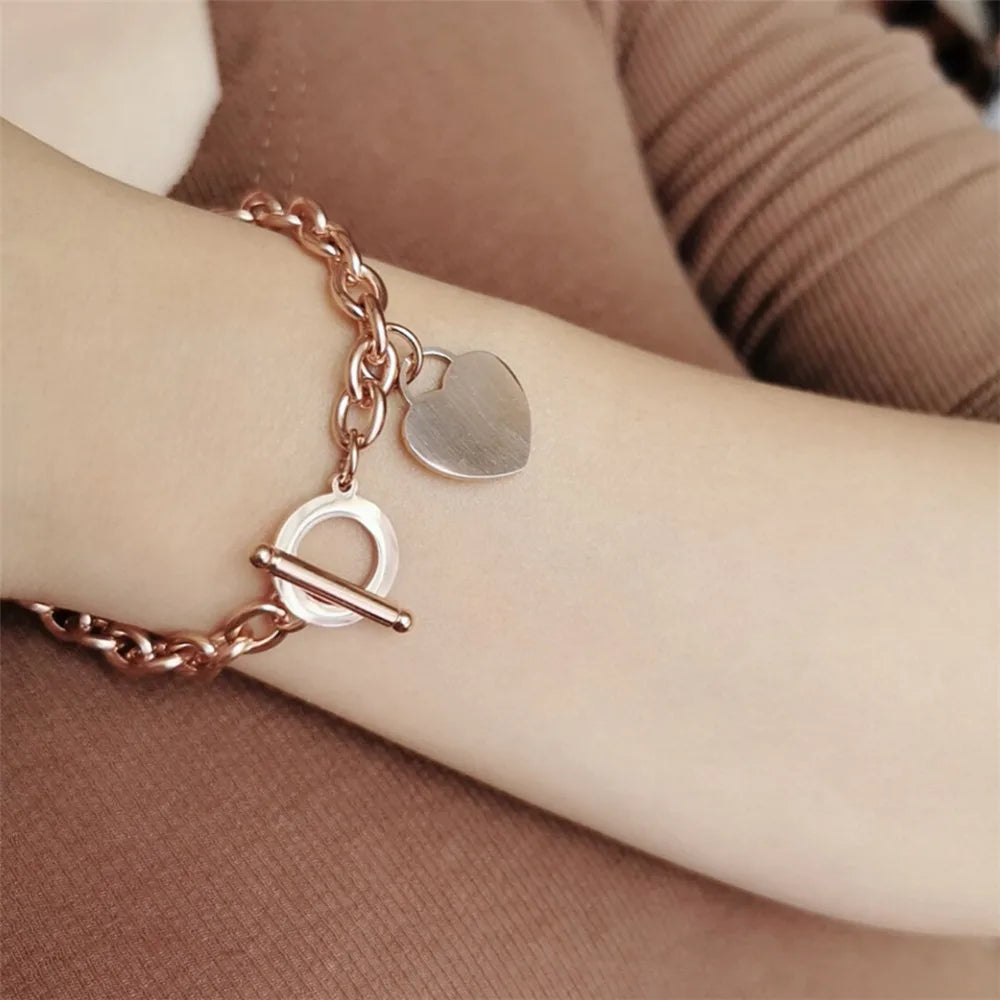 Women's Heart Curb Chain Bracelet rose gold