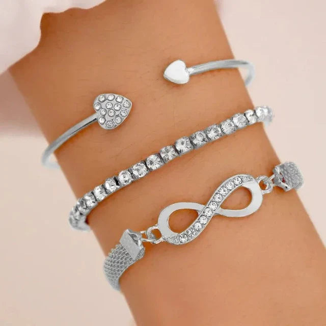 Infinite Heart Silver and Gold Bracelet (Set of 3 Bracelets) silver