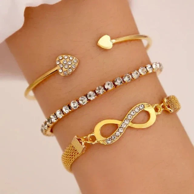Infinite Heart Silver and Gold Bracelet (Set of 3 Bracelets) gold