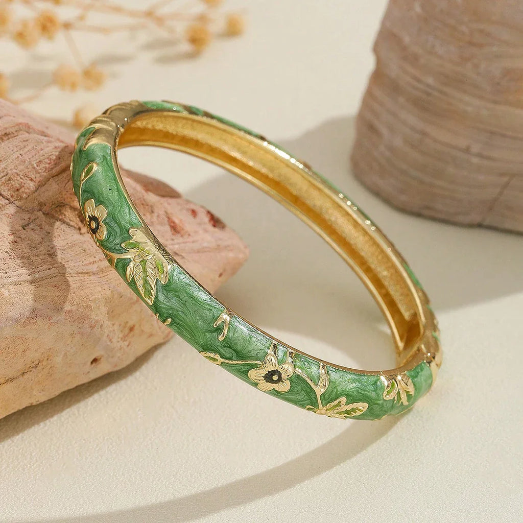 Colorful Bracelets with Green Flowers