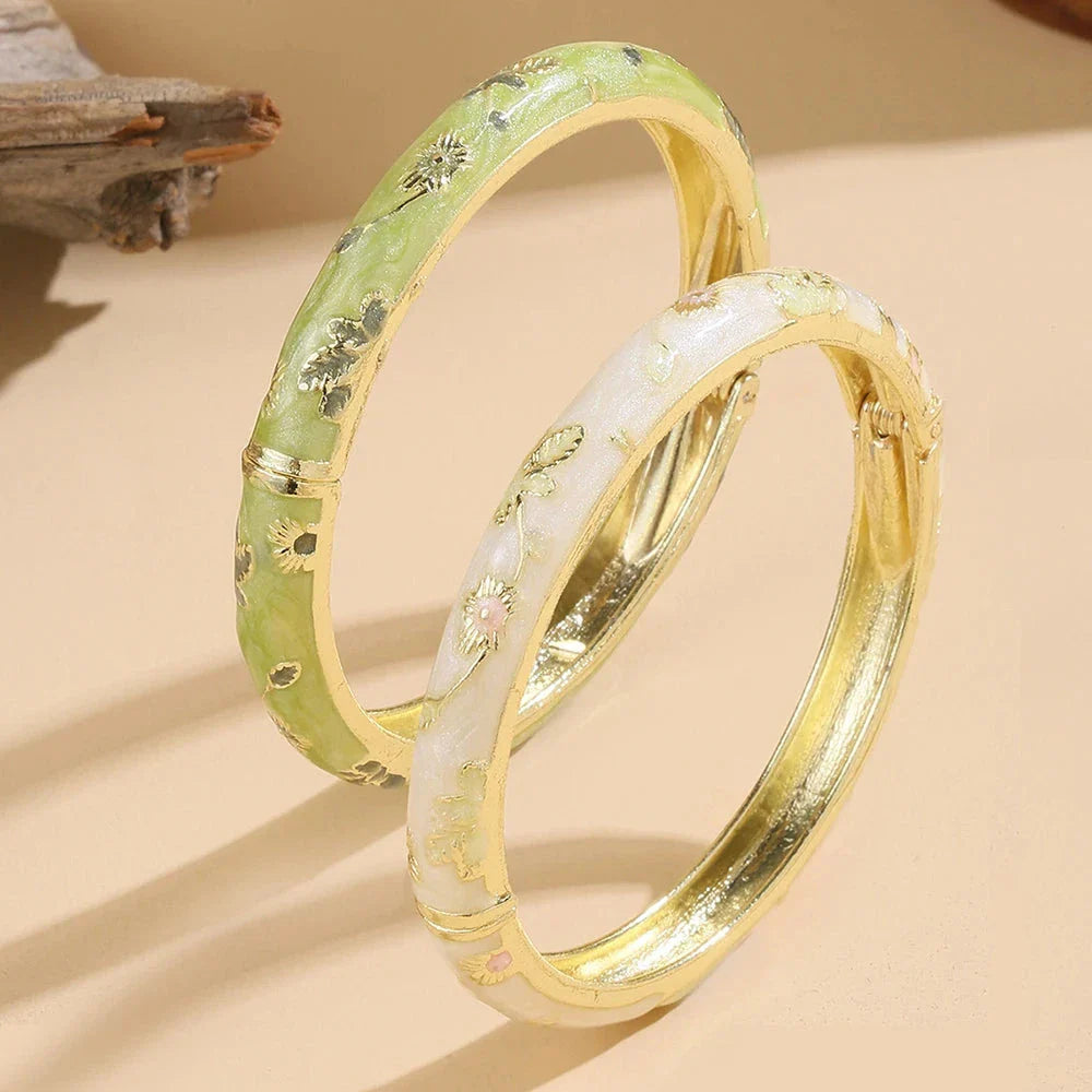 Colorful Bracelet with Green and White Flowers