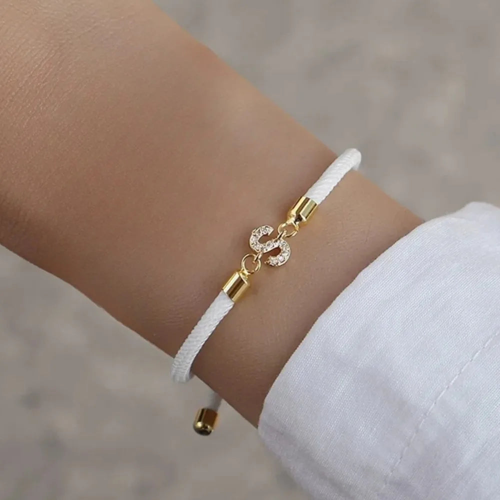 Colorful bracelet with rhinestone initial letter