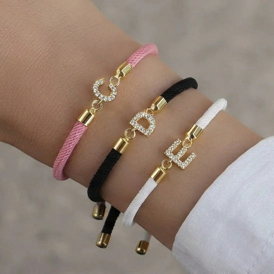Colorful bracelet with rhinestone initial letter