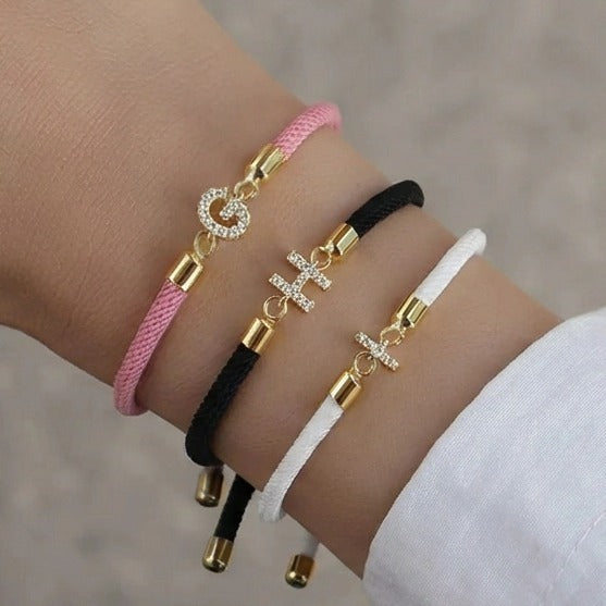 Colorful bracelet with rhinestone initial letter