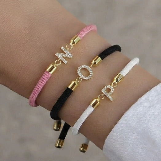 Colorful bracelet with rhinestone initial letter
