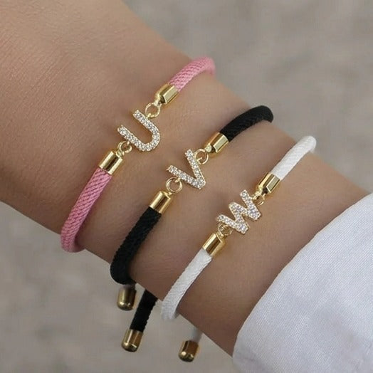 Colorful bracelet with rhinestone initial letter