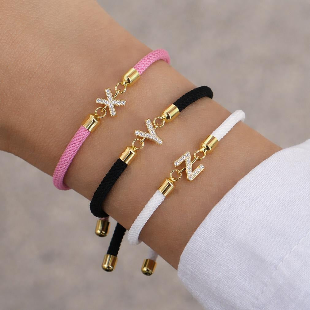 Colorful bracelet with rhinestone initial letter