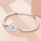Leather Compass Bracelet White Silver Wind Rose Compass