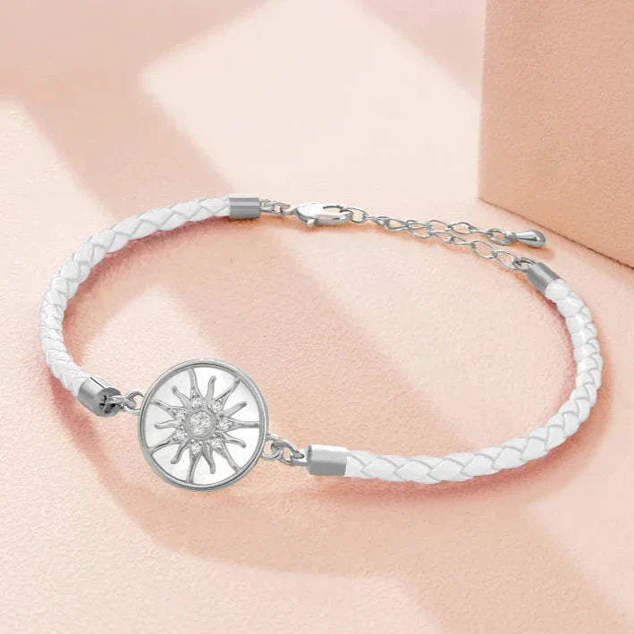 Leather Compass Bracelet White Silver Wind Rose Compass