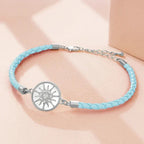 Leather Compass Bracelet Sky Blue Silver Wind Rose Compass