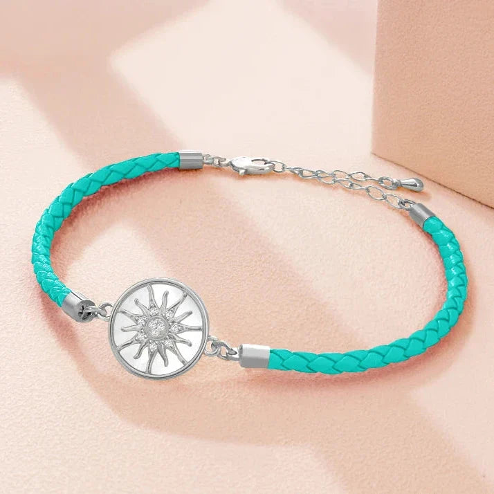 Leather Compass Bracelet Turquoise Silver Wind Rose Compass