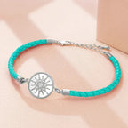 Leather Compass Bracelet Turquoise Silver Wind Rose Compass