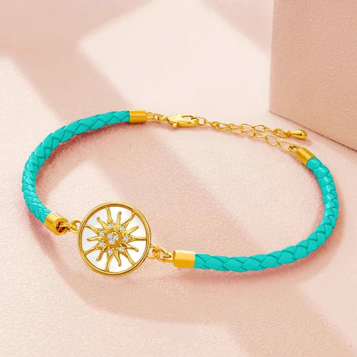 Leather Compass Bracelet Turquoise Gold Wind Rose Compass