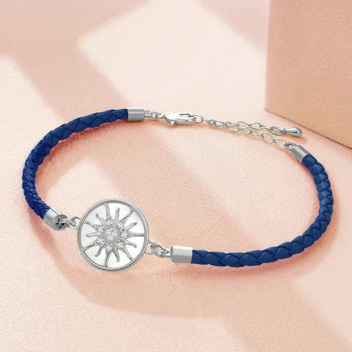 Leather Compass Bracelet Midnight Blue Silver Wind Rose Compass