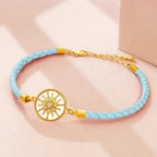 Leather Compass Bracelet Sky Blue Gold Wind Rose Compass