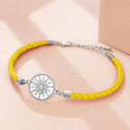 Leather Compass Bracelet Yellow Silver Wind Rose Compass