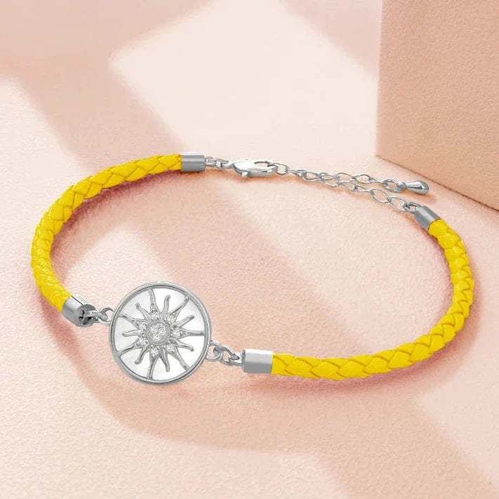 Leather Compass Bracelet Yellow Silver Wind Rose Compass
