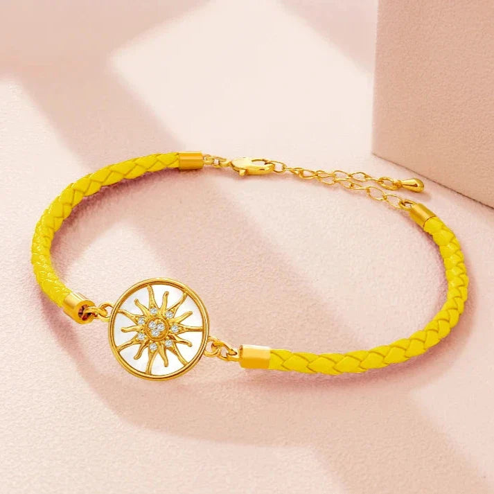 Leather Compass Bracelet Yellow Gold Wind Rose Compass