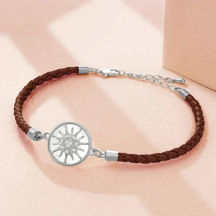 Leather Compass Bracelet Brown Silver Wind Rose Compass