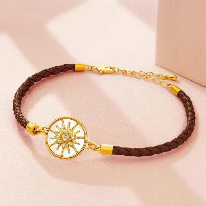 Leather Compass Bracelet Brown Gold Wind Rose Compass