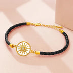 Leather Compass Bracelet Black Gold Wind Rose Compass