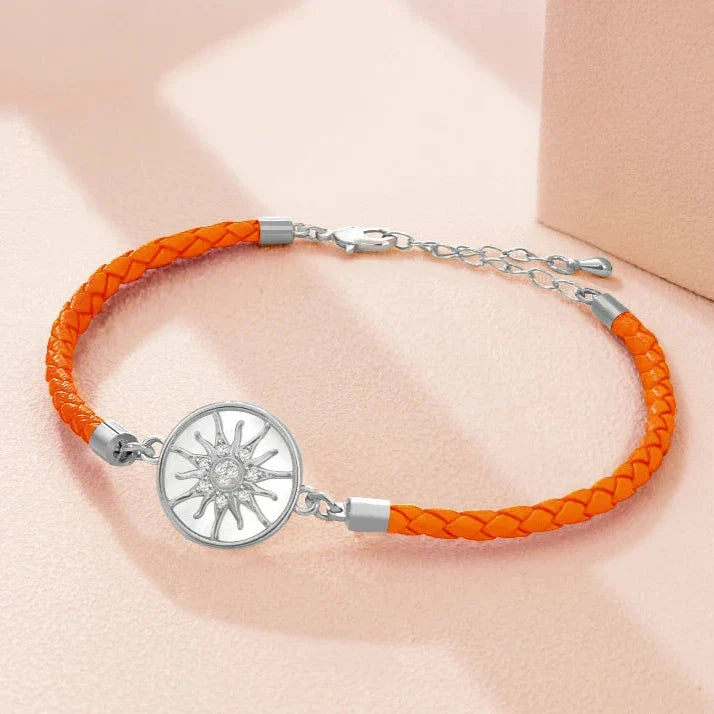 Leather Compass Bracelet Orange Silver Wind Rose Compass