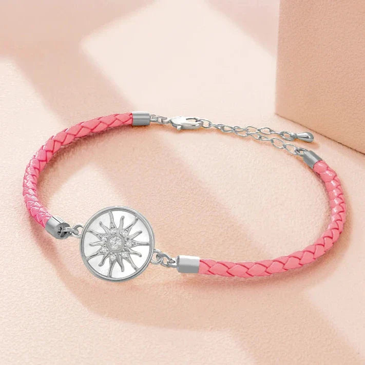 Leather Compass Bracelet Pink Silver Wind Rose Compass