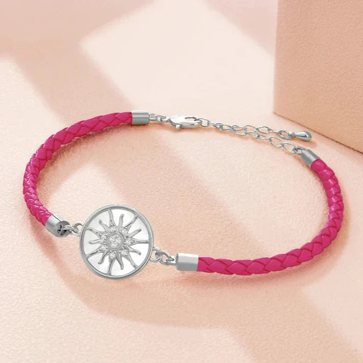 Leather Compass Bracelet Fuchsia Silver Wind Rose Compass
