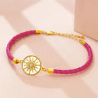 Leather Compass Bracelet Fuchsia Gold Wind Rose Compass