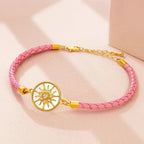 Leather Compass Bracelet Pink Gold Wind Rose Compass