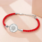 Leather Compass Bracelet Red Silver Wind Rose Compass