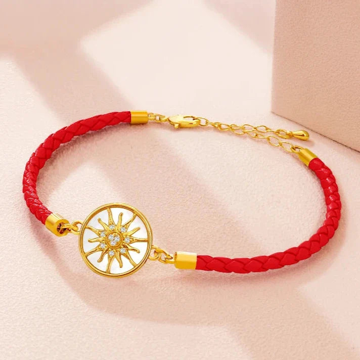 Leather Compass Bracelet Red Gold Wind Rose Compass