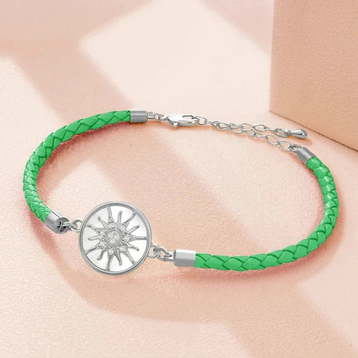 Leather Compass Bracelet Green Silver Wind Rose Compass