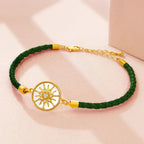 Leather Compass Bracelet Dark Green Gold Wind Rose Compass