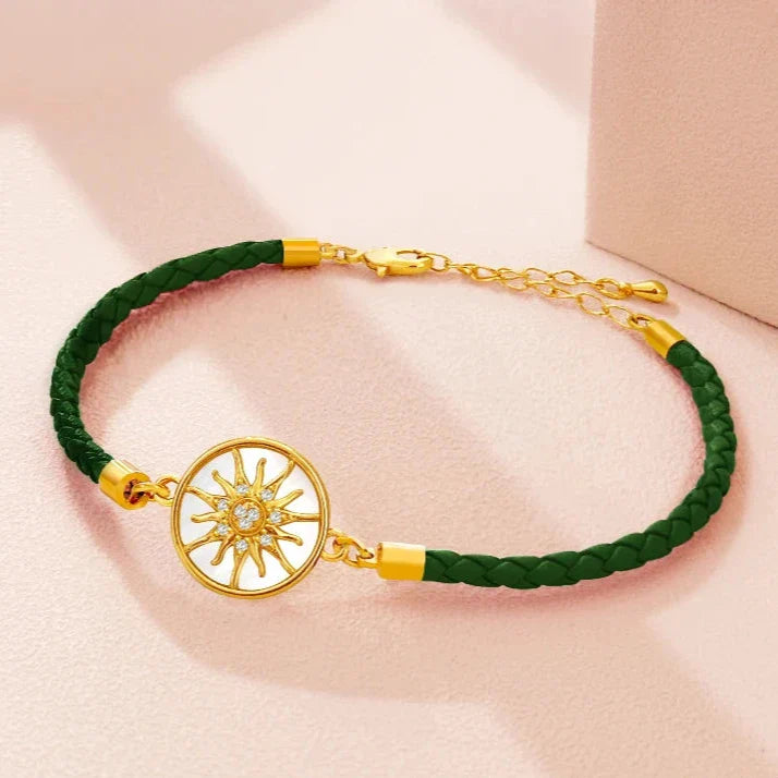 Leather Compass Bracelet Dark Green Gold Wind Rose Compass