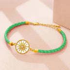 Leather Compass Bracelet Green Gold Wind Rose Compass