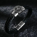 Men's Compass Leather Bracelet Black Rose of the Winds Compass