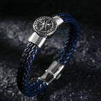 Men's Compass Leather Bracelet Blue Rose of the Winds Compass