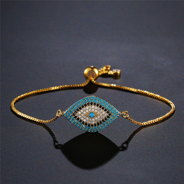 Bracelet Against the Evil Eye Blue Greek Turkish Matiasma Mataki Gold Chain 1