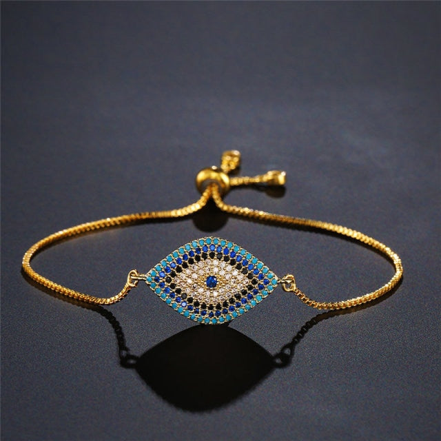 Bracelet Against the Evil Eye Blue Greek Turkish Matiasma Mataki Gold Chain 2