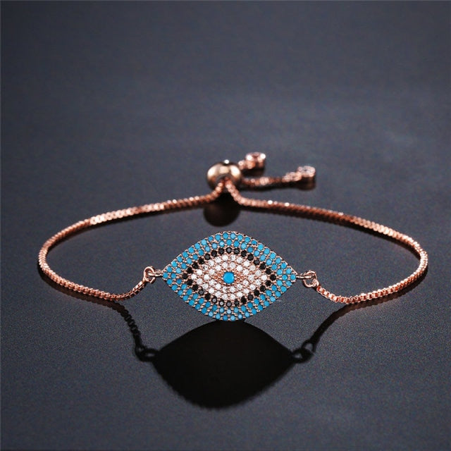 Bracelet Against the Evil Eye Blue Greek Turkish Matiasma Mataki Rose Gold Chain 1