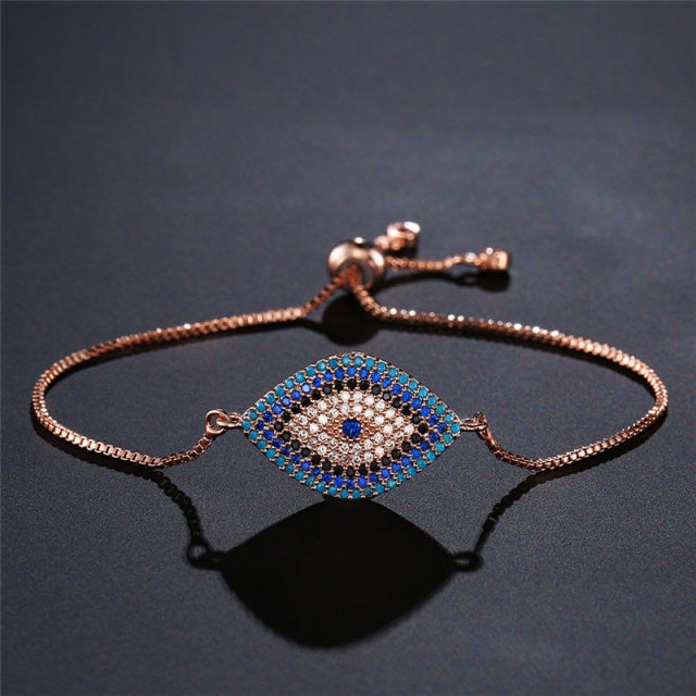 Bracelet Against the Evil Eye Blue Greek Turkish Matiasma Mataki Rose Gold Chain 2