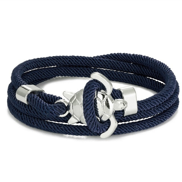 Sea Turtle Cord Bracelet Dark Blue