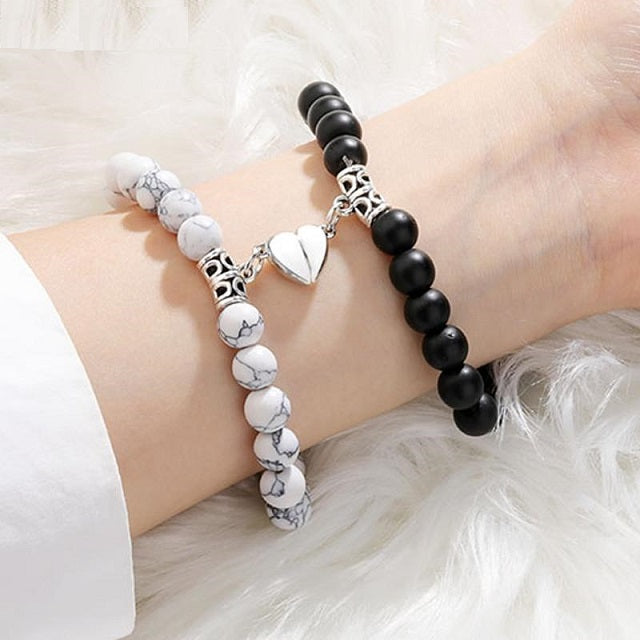 Couple Bracelet Black and White Pearl