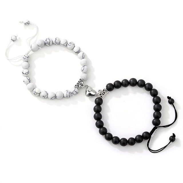 Couple Bracelet Black and White Pearl