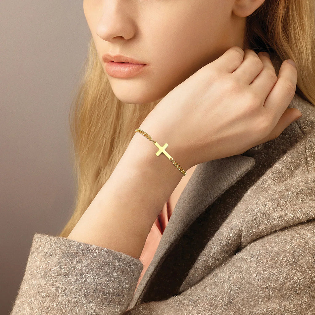 Men's or Women's Gold Chain Link Cross Bracelet