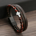 Rosary Cross Bracelet Natural Stones And Leather