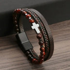 Rosary Cross Bracelet Natural Stones And Leather